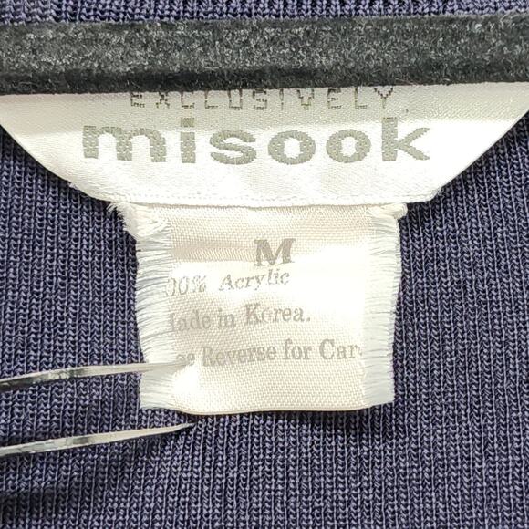 Exclusively Misook Sweater Womens M Blue Collared Cardigan Open Front Pockets - Picture 3 of 7